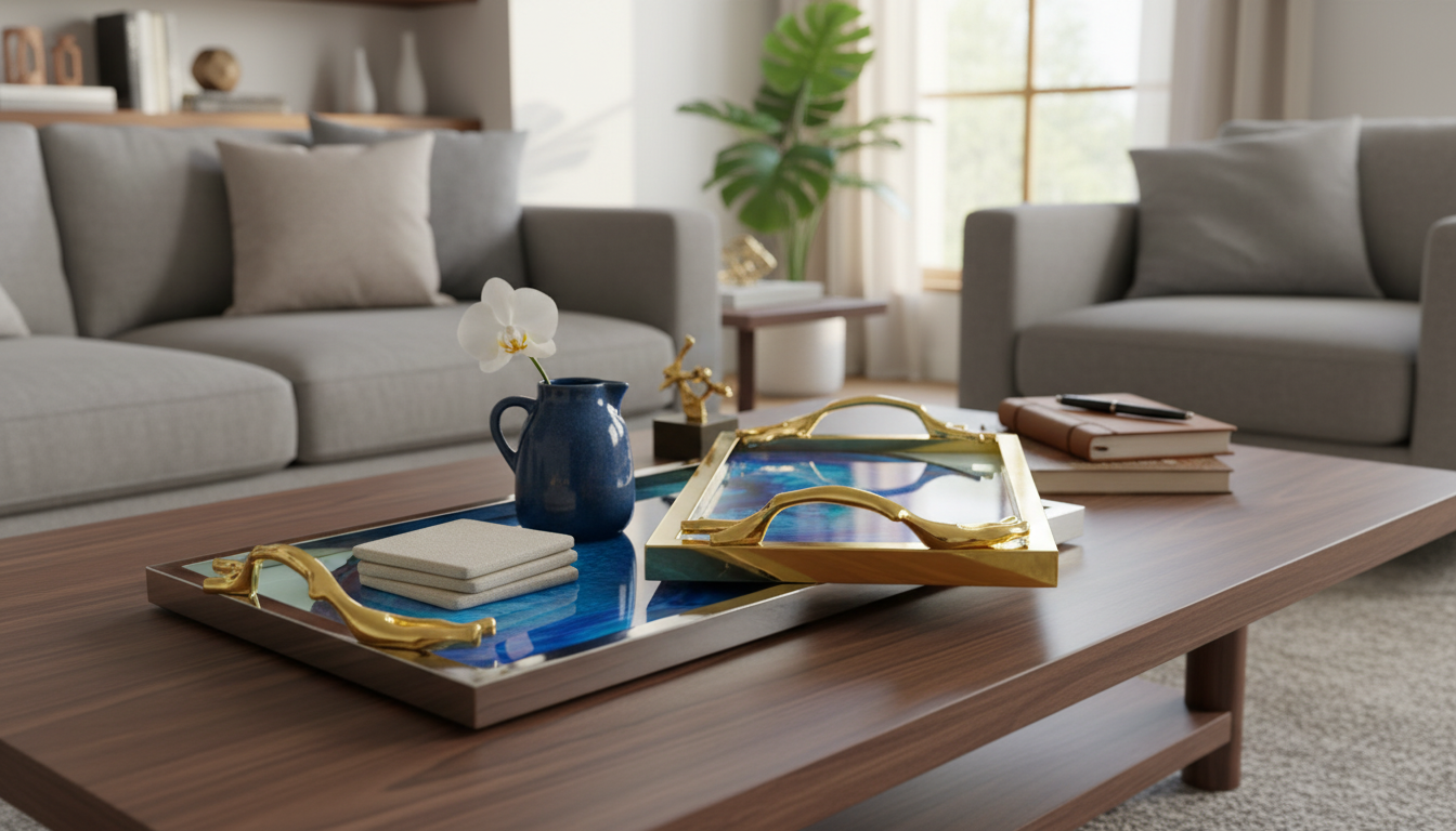 Blue Agate Ceramic Tray with Gold Trim (European Style)
